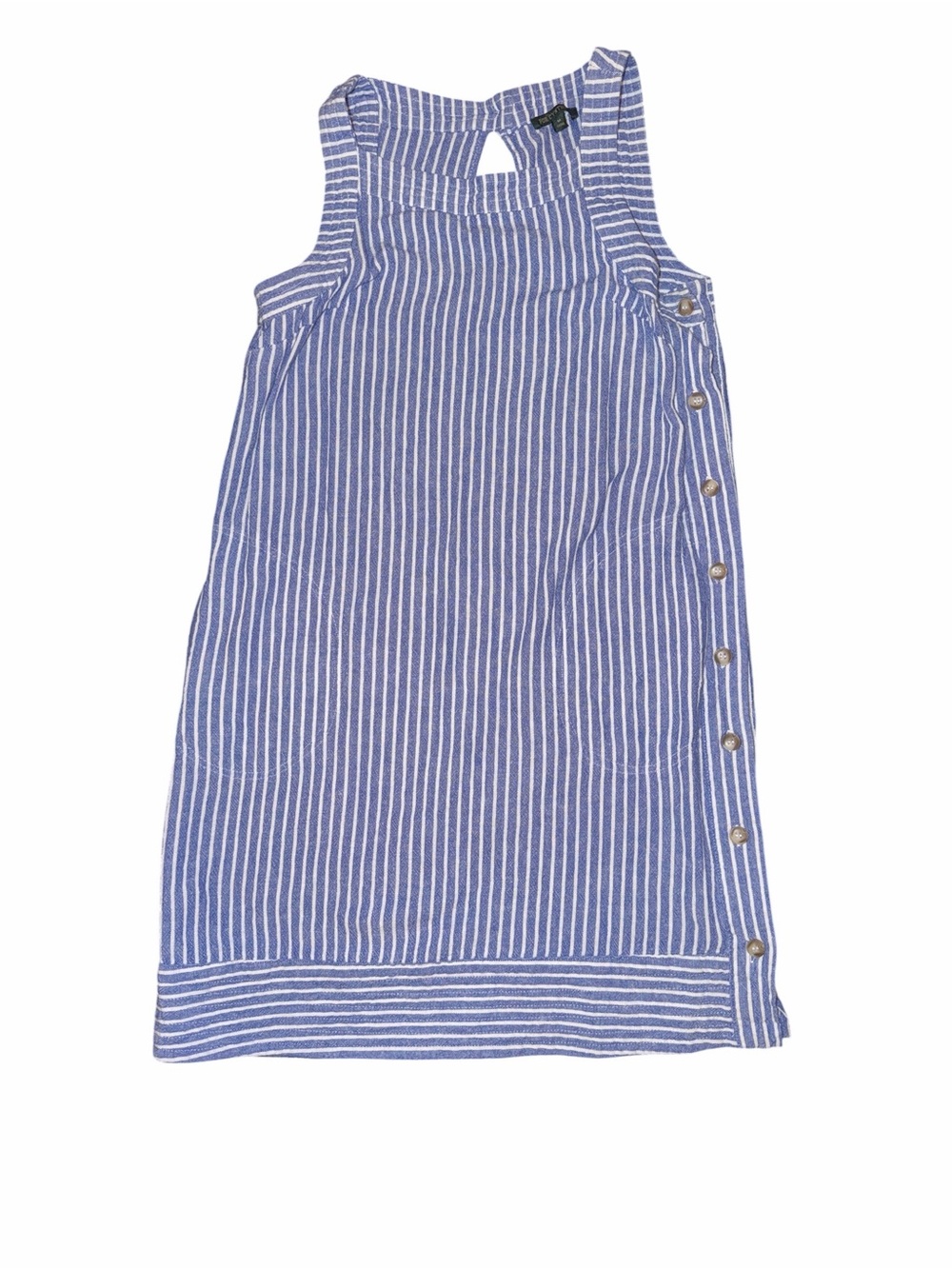 For Cynthia Blue and White Striped Sleeveless Button-Side Dress